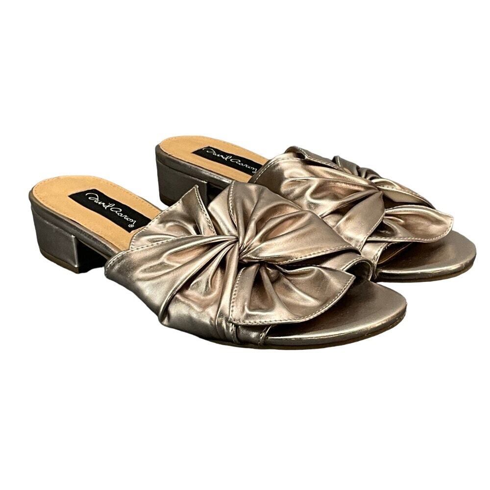 David Aaron Slip On Rose Gold Twist Bow Block Heel Slide Sandal Women 8